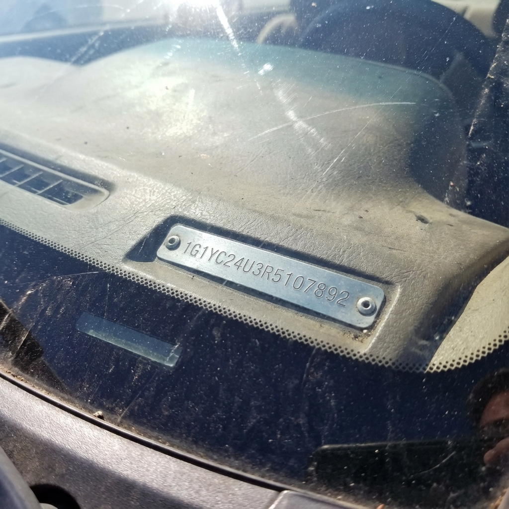 VIN number plate on dashboard